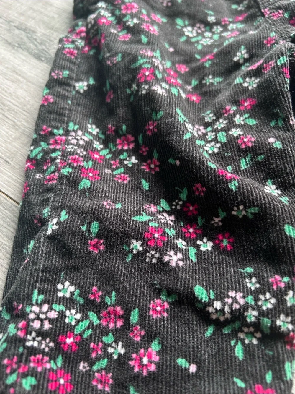 OshKosh B'gosh Black Floral Corduroy Overalls with Pink & Teal Flowers
